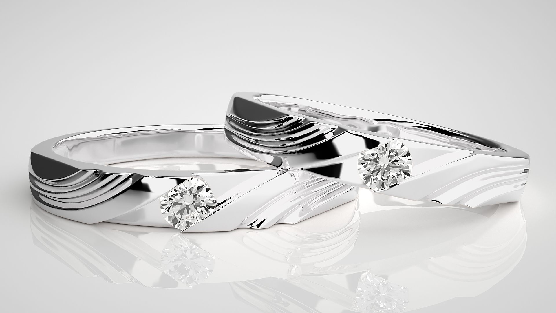 Solitaire Couple Band Ring 3dm stl render detail 3D print model_5