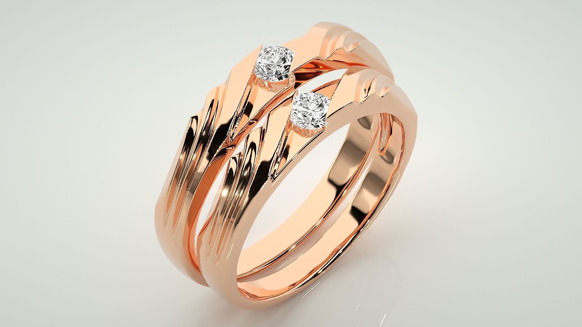 Solitaire Couple Band Ring 3dm stl render detail 3D print model_4
