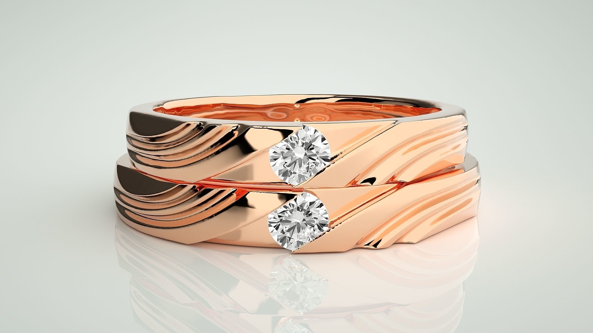 Solitaire Couple Band Ring 3dm stl render detail 3D print model_2