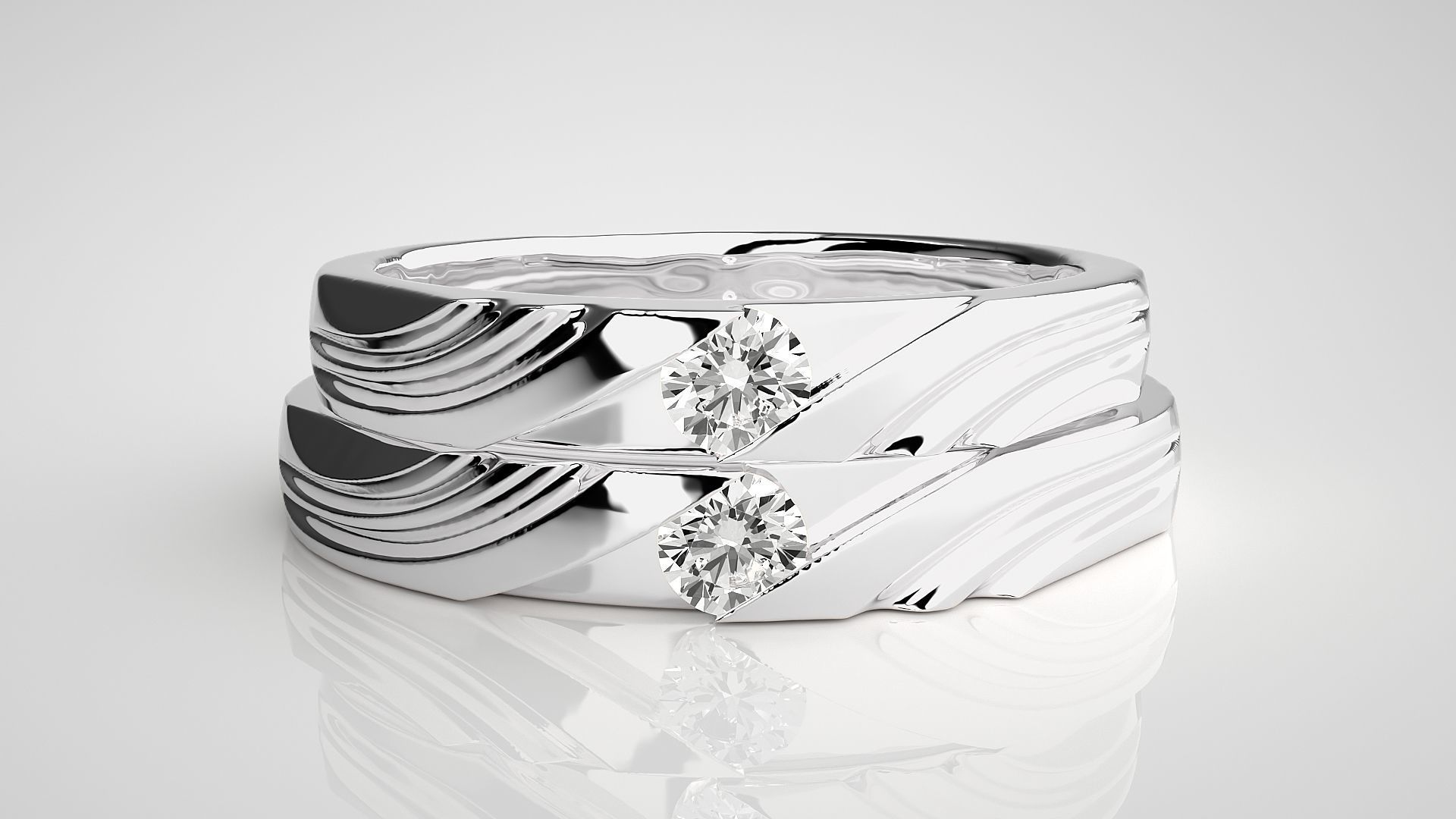 Solitaire Couple Band Ring 3dm stl render detail 3D print model_7