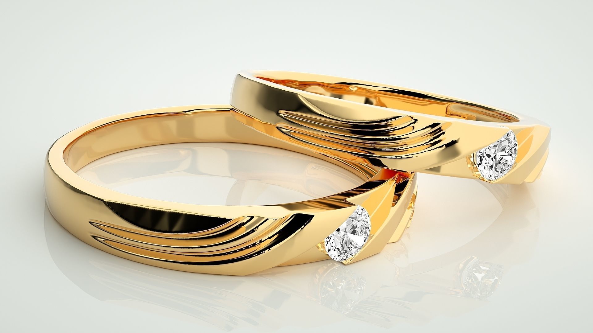 Solitaire Couple Band Ring 3dm stl render detail 3D print model_10