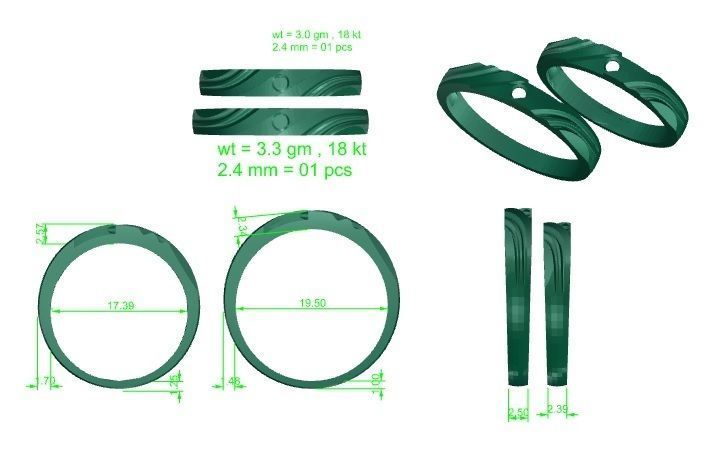 Solitaire Couple Band Ring 3dm stl render detail 3D print model_3