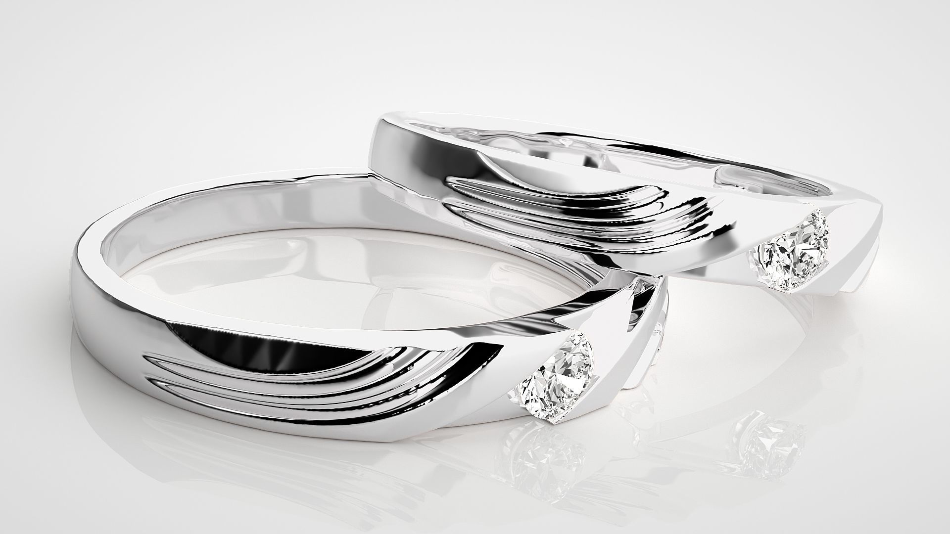 Solitaire Couple Band Ring 3dm stl render detail 3D print model_6