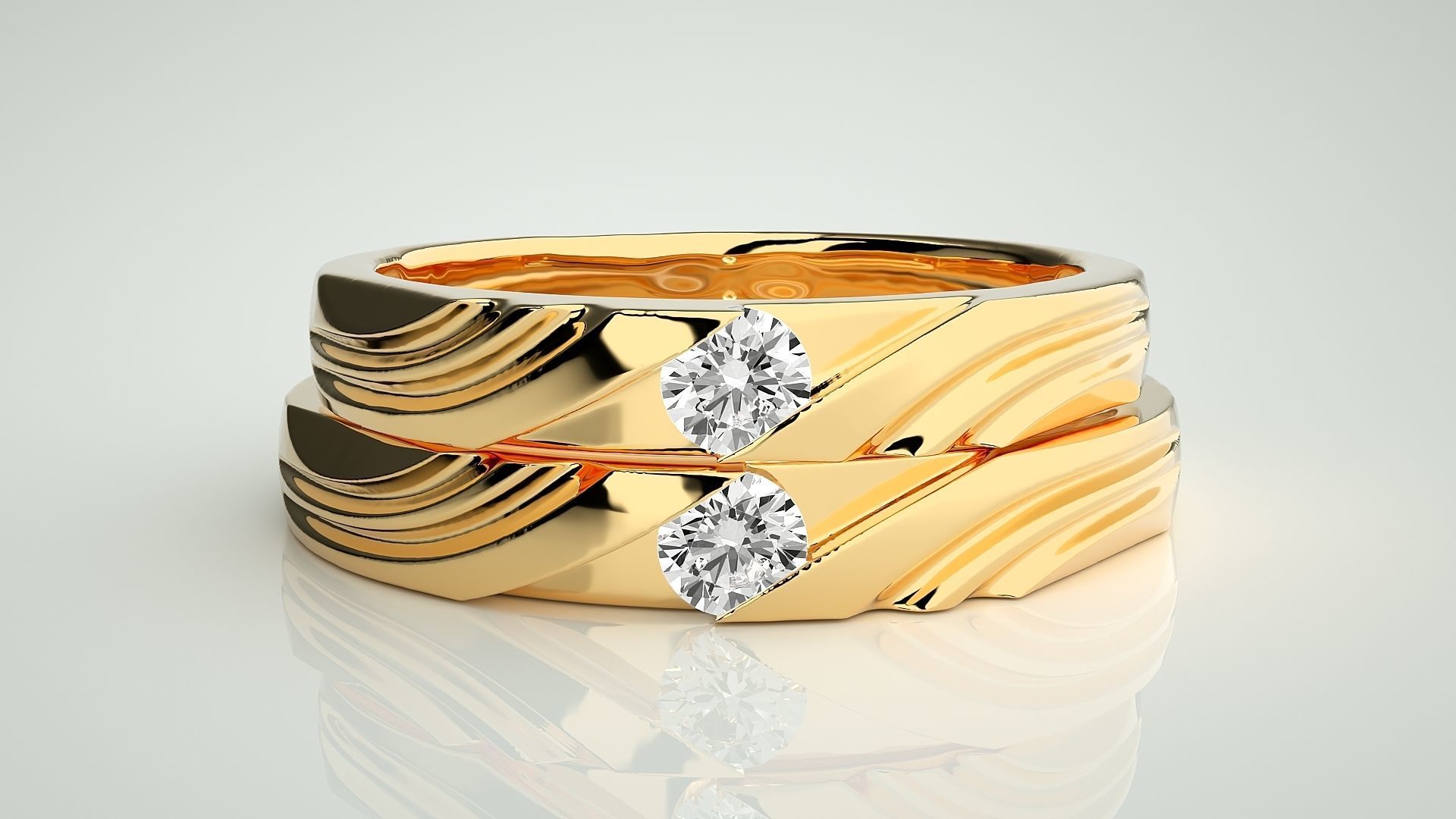 Solitaire Couple Band Ring 3dm stl render detail 3D print model_11