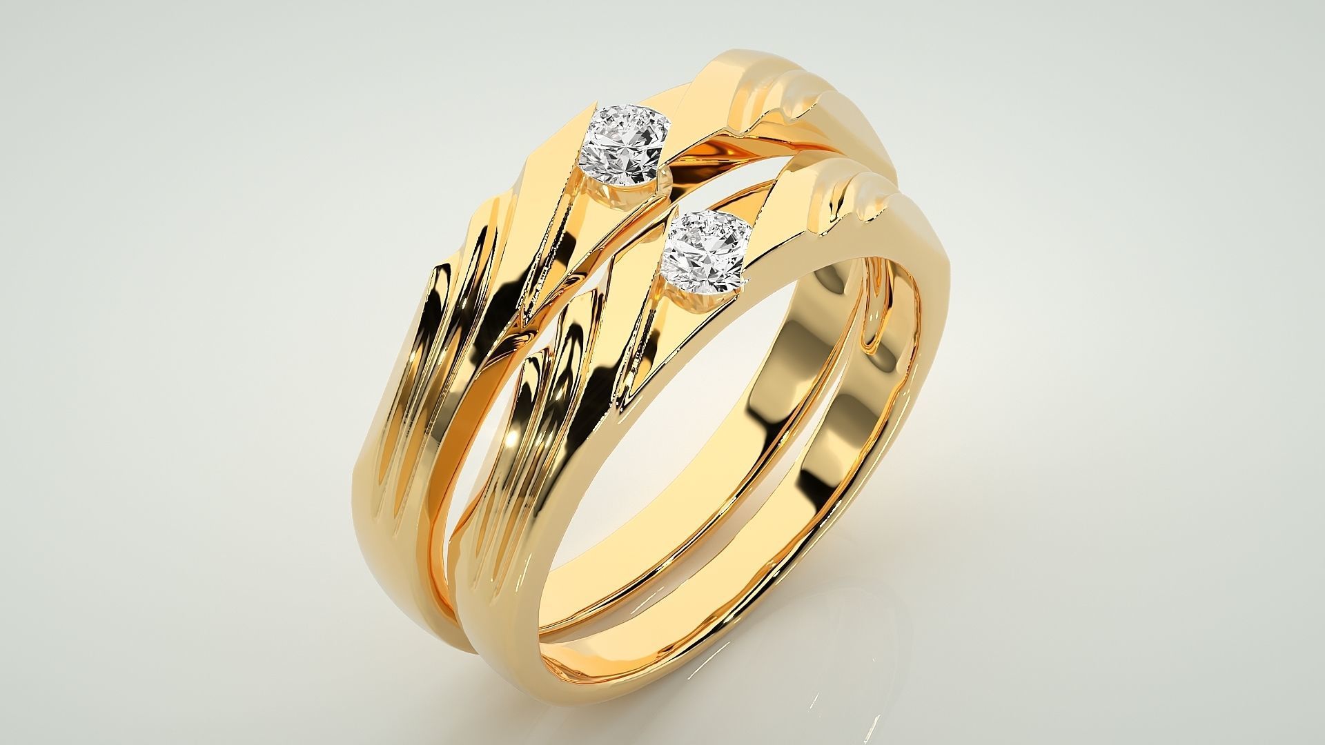 Solitaire Couple Band Ring 3dm stl render detail 3D print model_12