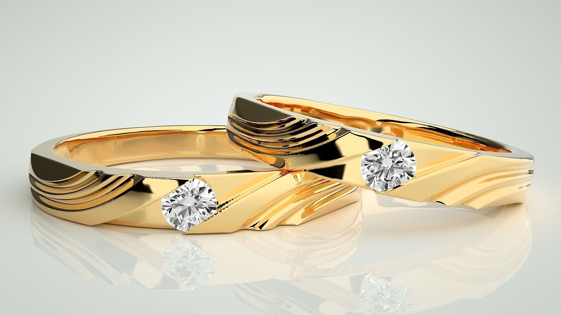 Solitaire Couple Band Ring 3dm stl render detail 3D print model_9