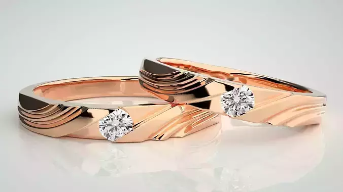 Solitaire Couple Band Ring 3dm stl render detail