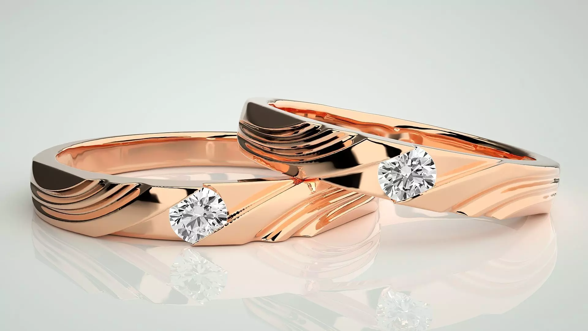 Solitaire Couple Band Ring 3dm stl render detail 3D print model_0