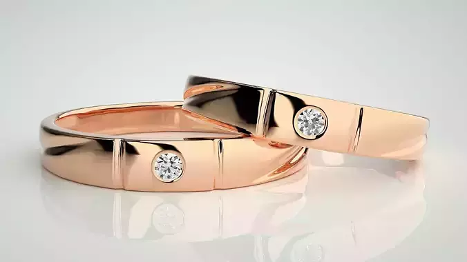 Solitaire Couple Band Ring 3dm stl render detail