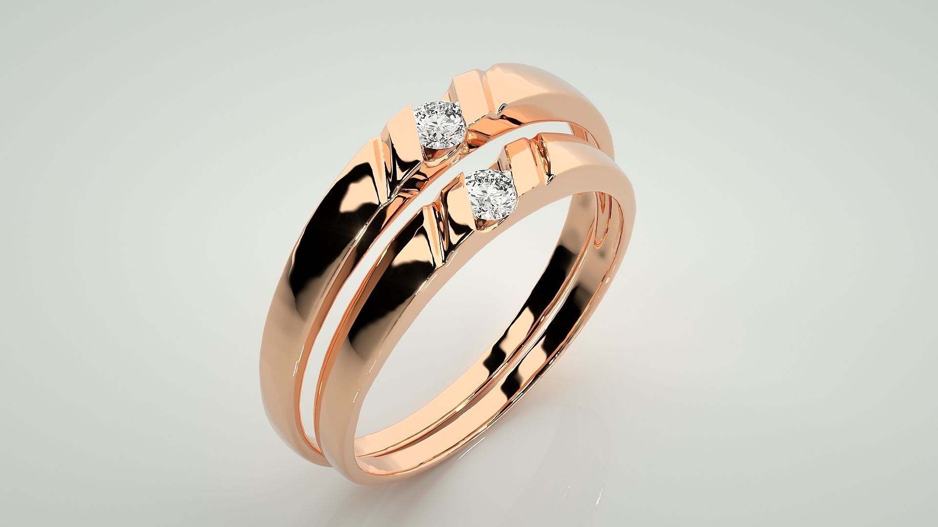 Solitaire Couple Band Ring 3dm stl render detail 3D print model_3