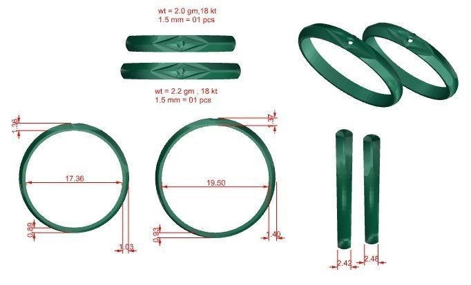 Solitaire Couple Band Ring 3dm stl render detail 3D print model_4
