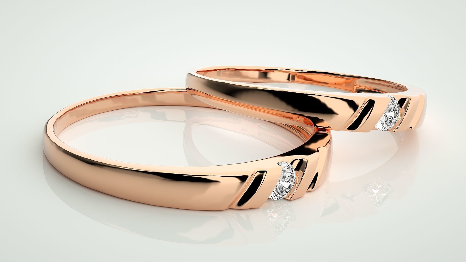 Solitaire Couple Band Ring 3dm stl render detail 3D print model_1