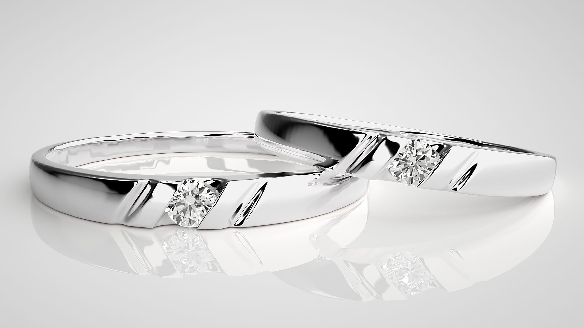 Solitaire Couple Band Ring 3dm stl render detail 3D print model_5