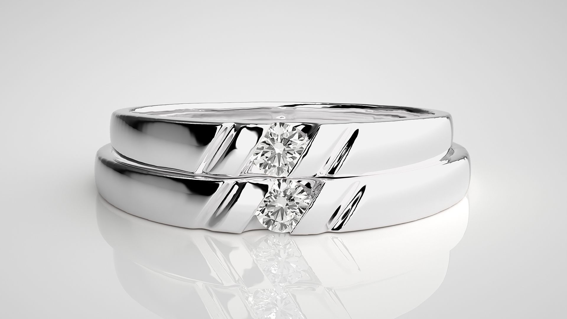 Solitaire Couple Band Ring 3dm stl render detail 3D print model_7