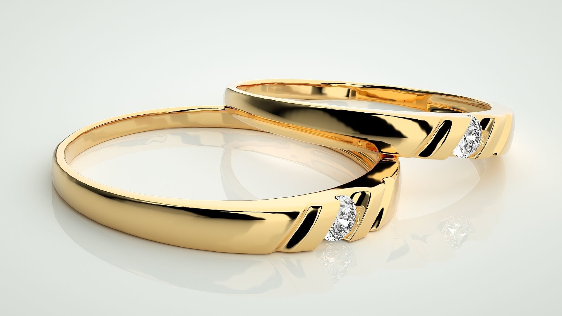 Solitaire Couple Band Ring 3dm stl render detail 3D print model_10