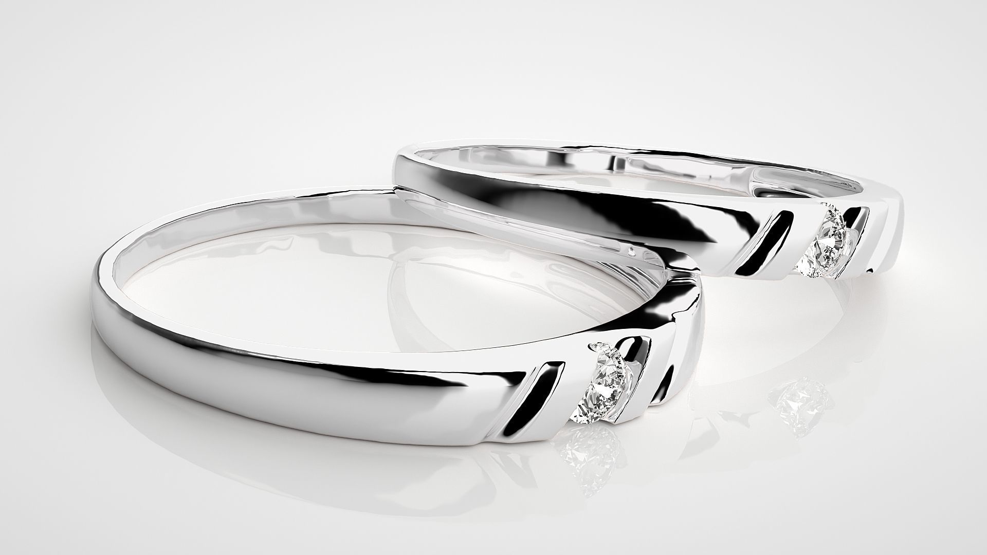 Solitaire Couple Band Ring 3dm stl render detail 3D print model_6