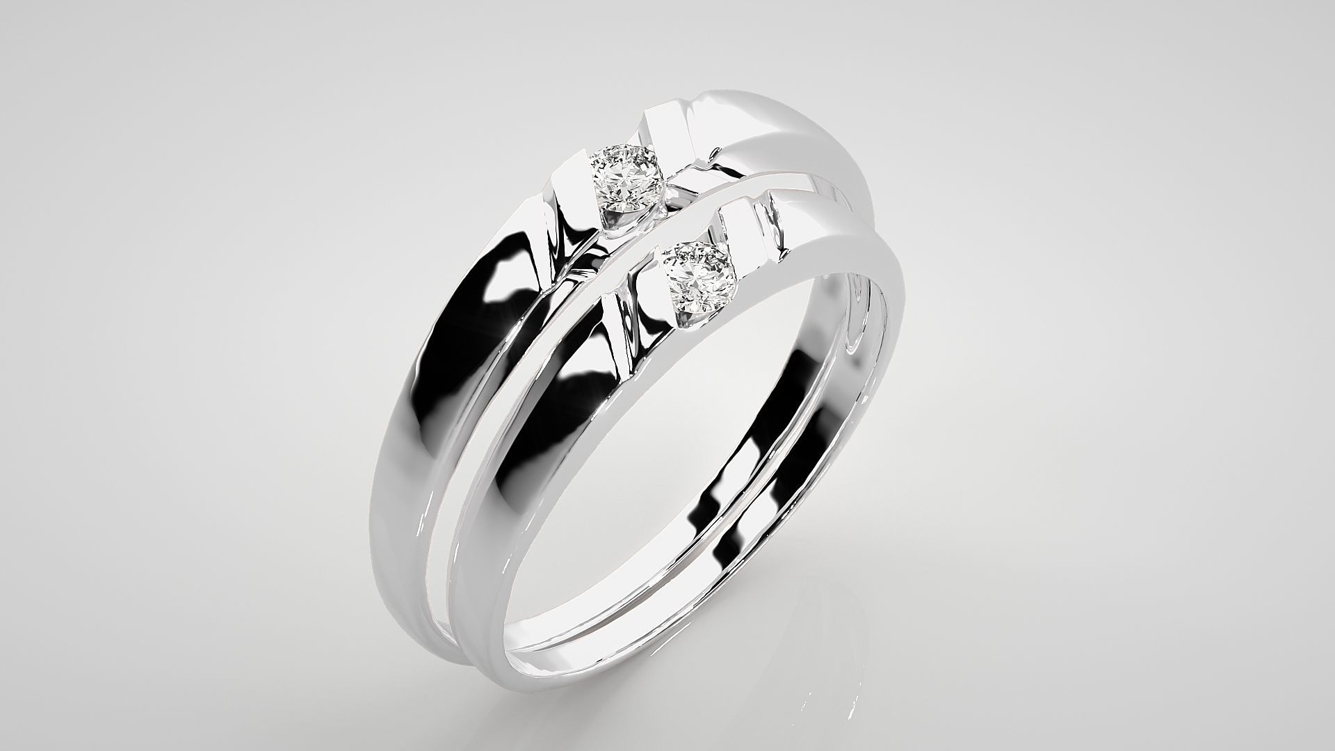 Solitaire Couple Band Ring 3dm stl render detail 3D print model_8