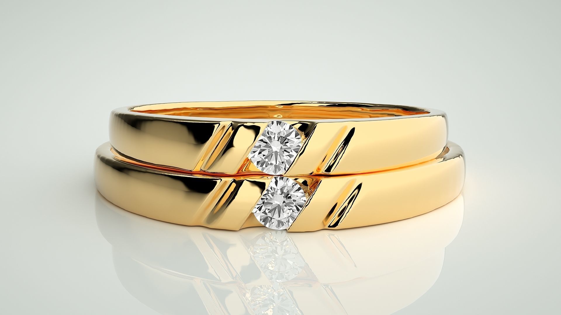 Solitaire Couple Band Ring 3dm stl render detail 3D print model_11