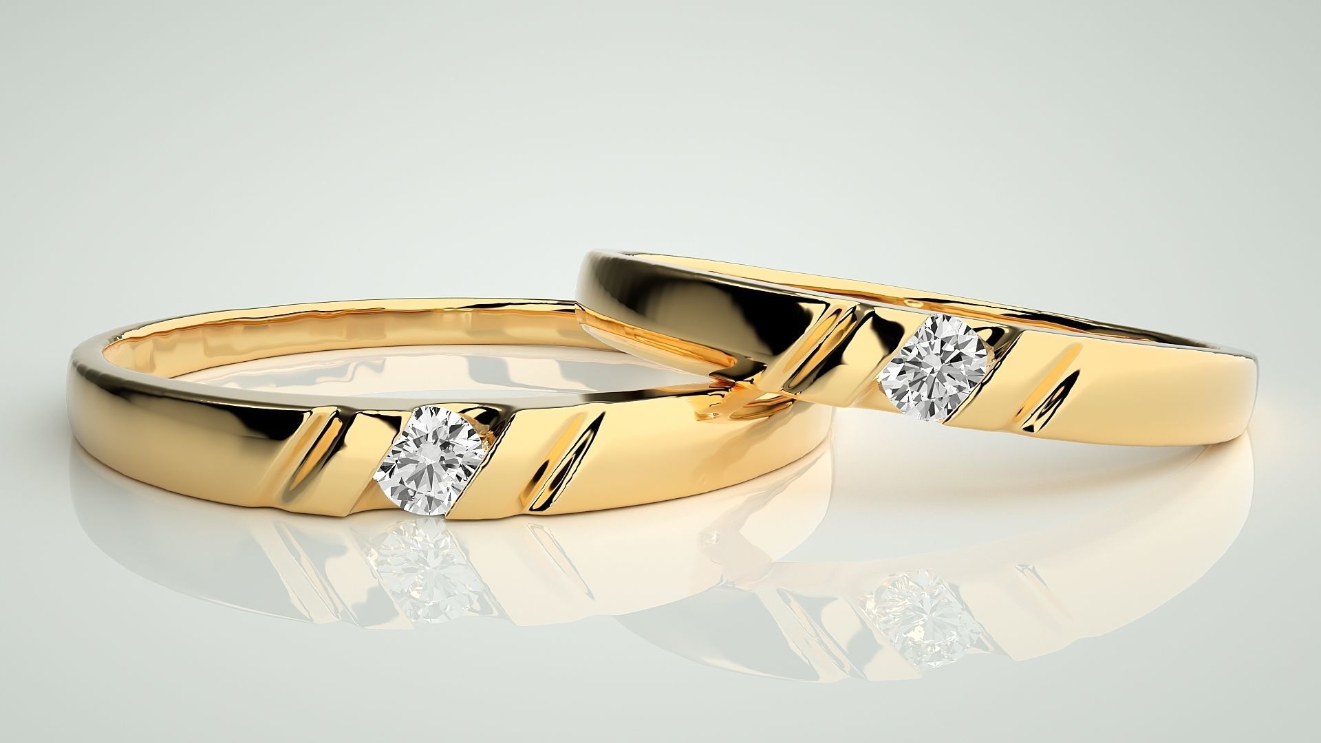 Solitaire Couple Band Ring 3dm stl render detail 3D print model_9