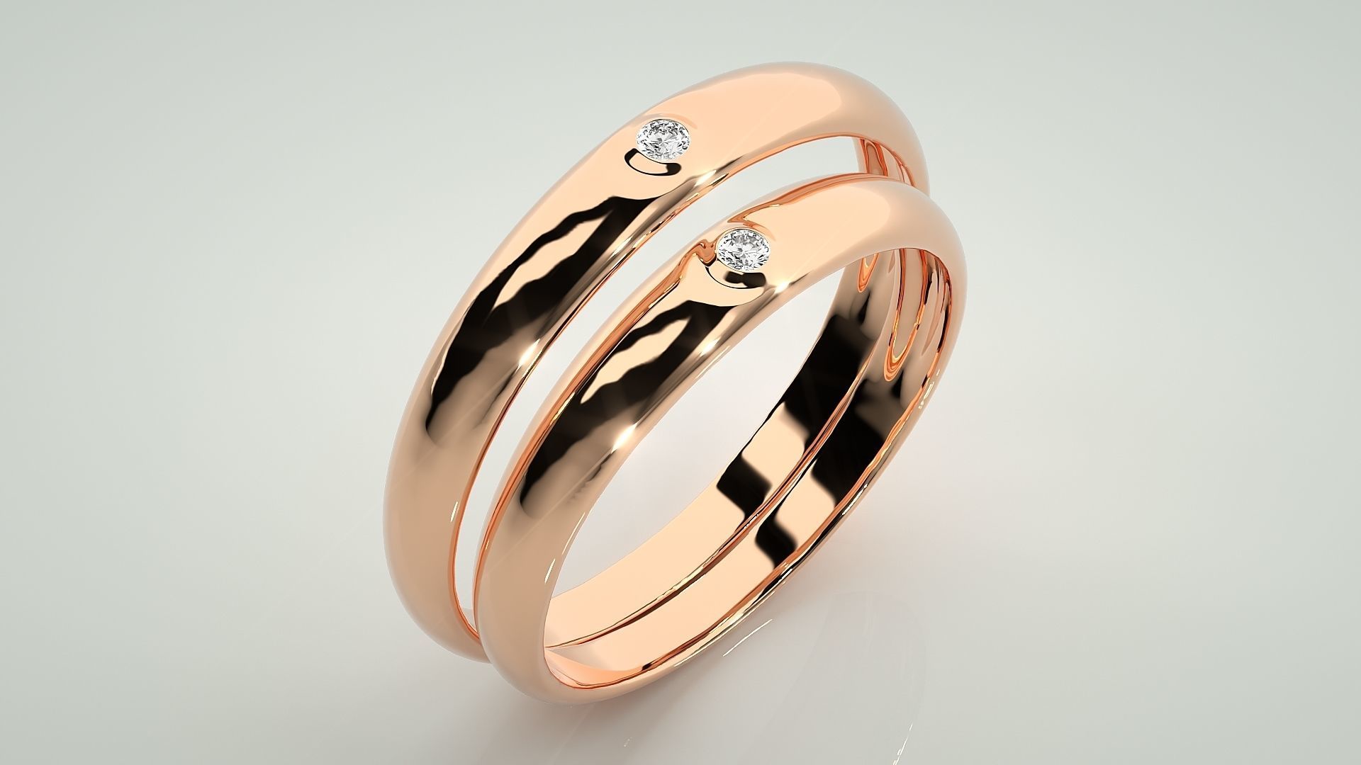 Solitaire Couple Band Ring 3dm stl render detail 3D print model_4