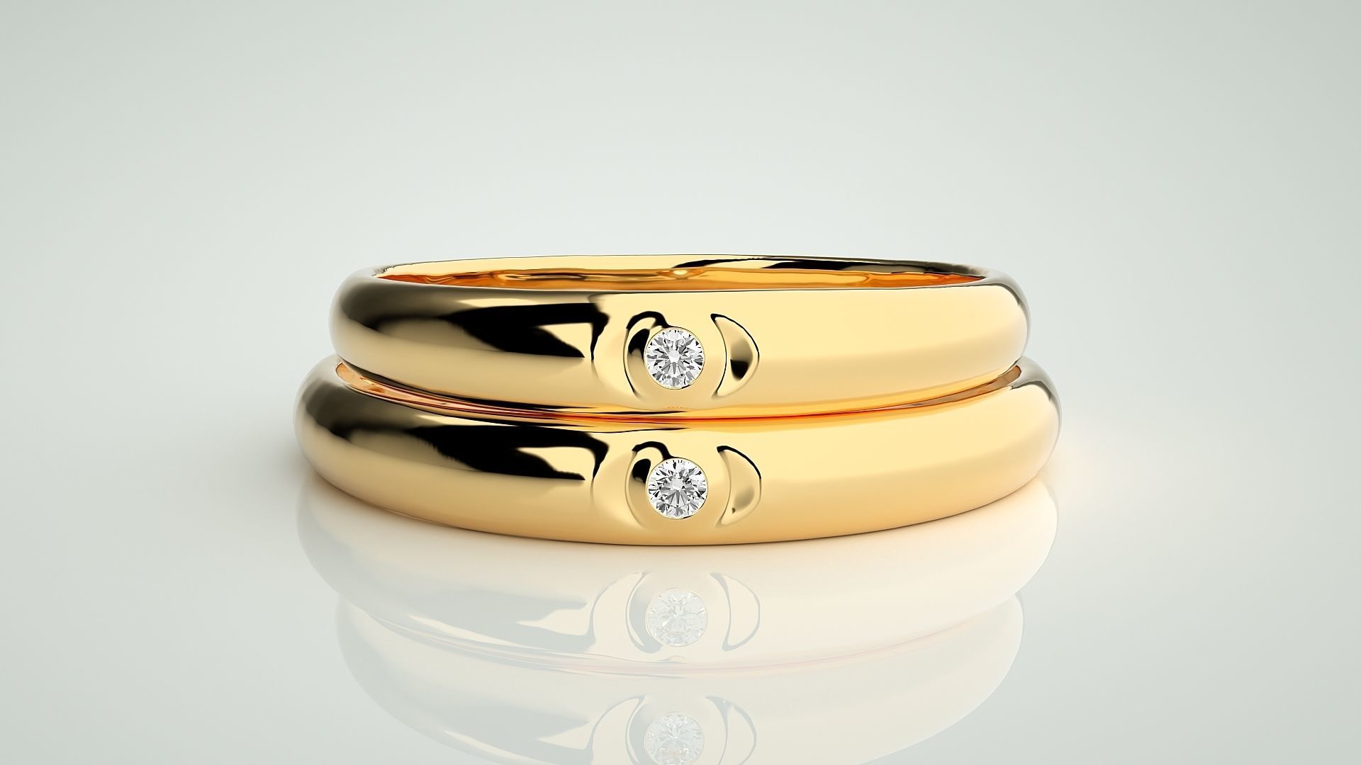 Solitaire Couple Band Ring 3dm stl render detail 3D print model_11