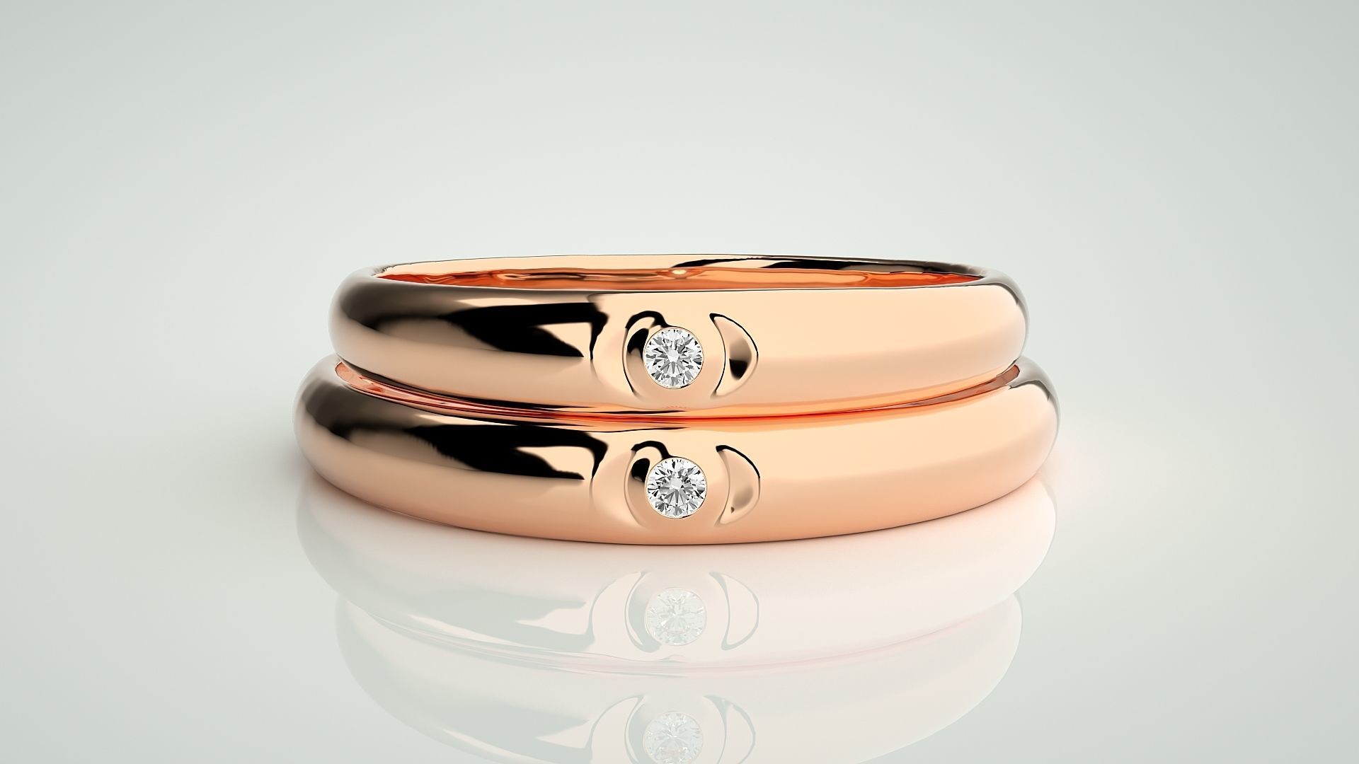 Solitaire Couple Band Ring 3dm stl render detail 3D print model_2