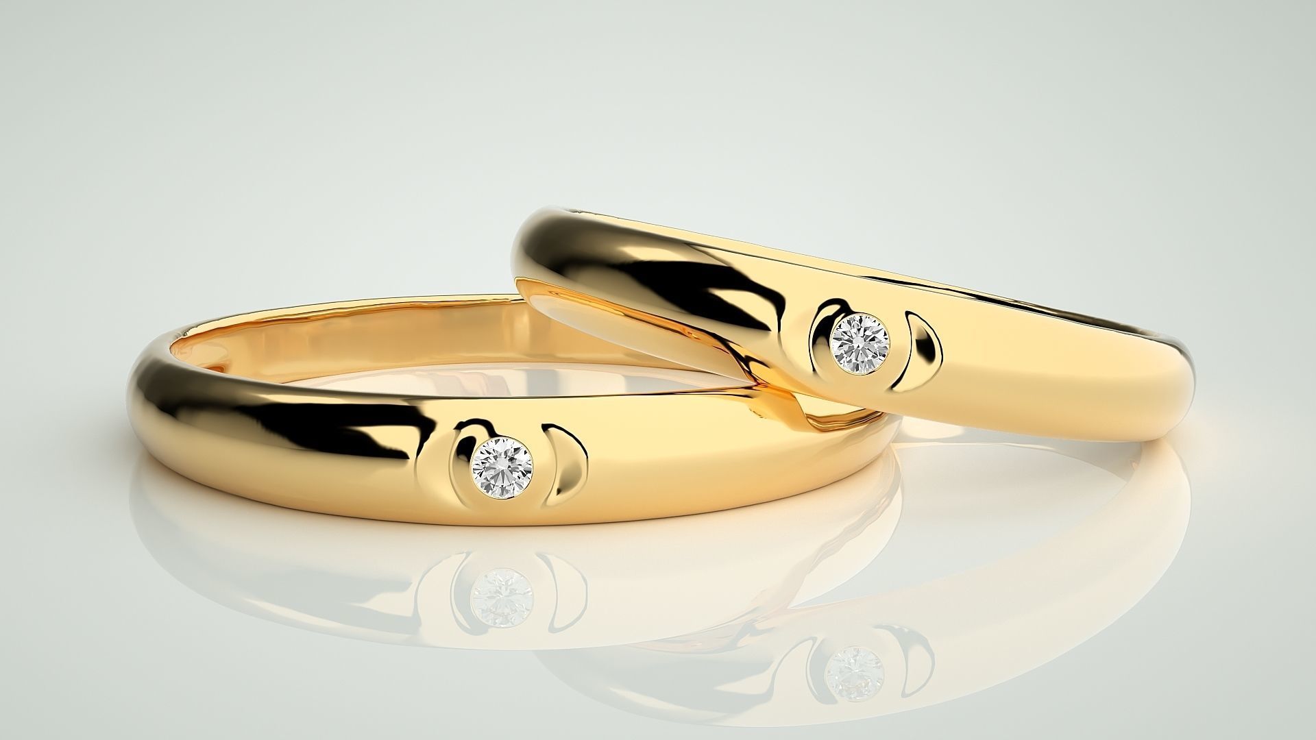 Solitaire Couple Band Ring 3dm stl render detail 3D print model_9