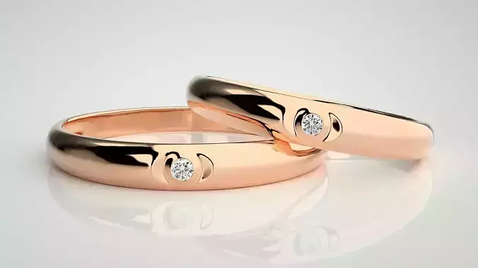 Solitaire Couple Band Ring 3dm stl render detail