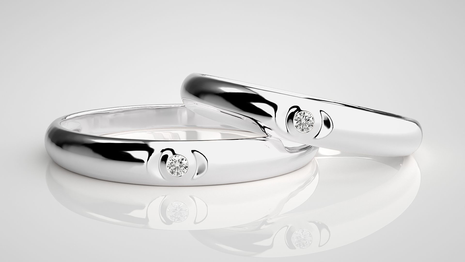 Solitaire Couple Band Ring 3dm stl render detail 3D print model_5