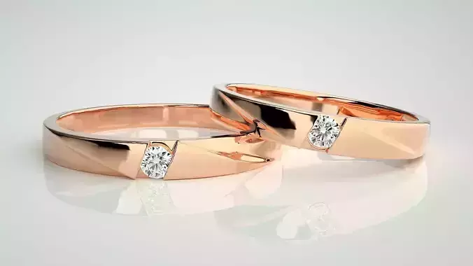 Solitaire Couple Band Ring 3dm stl render detail