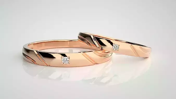 Solitaire Couple Band Ring 3dm stl render detail