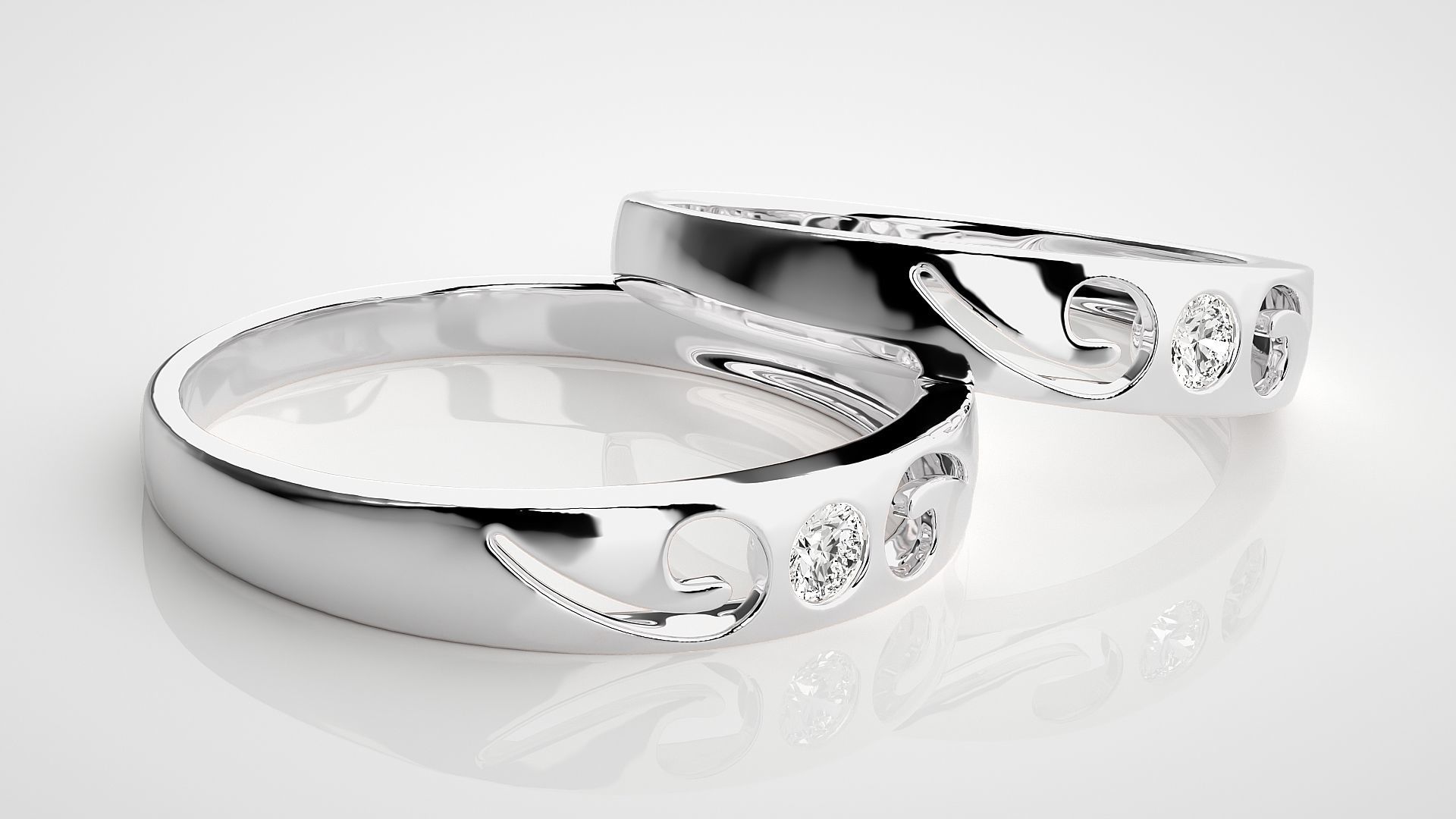 Solitaire Couple Band Ring 3dm stl render detail 3D print model_6