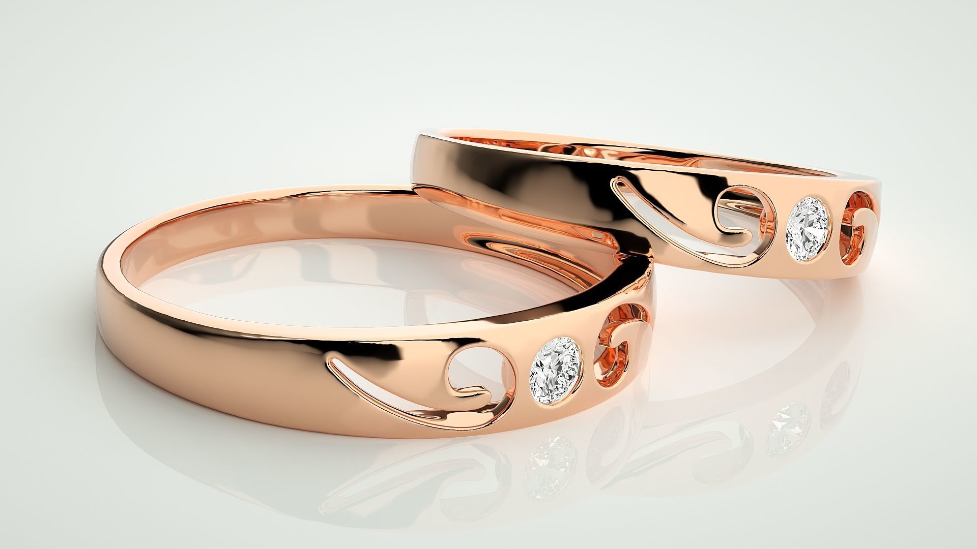 Solitaire Couple Band Ring 3dm stl render detail 3D print model_1