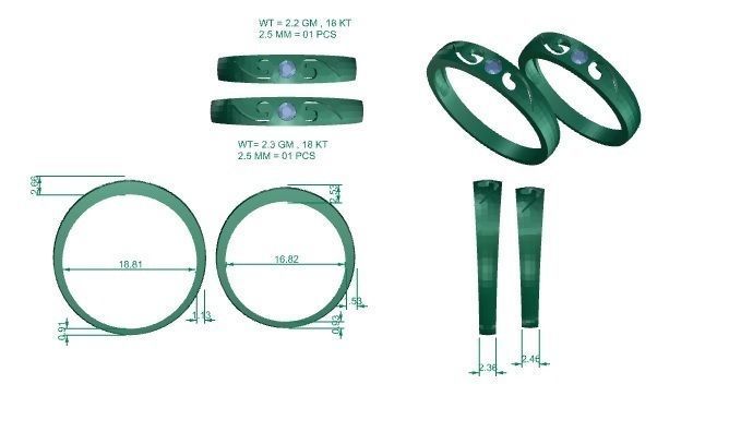 Solitaire Couple Band Ring 3dm stl render detail 3D print model_3