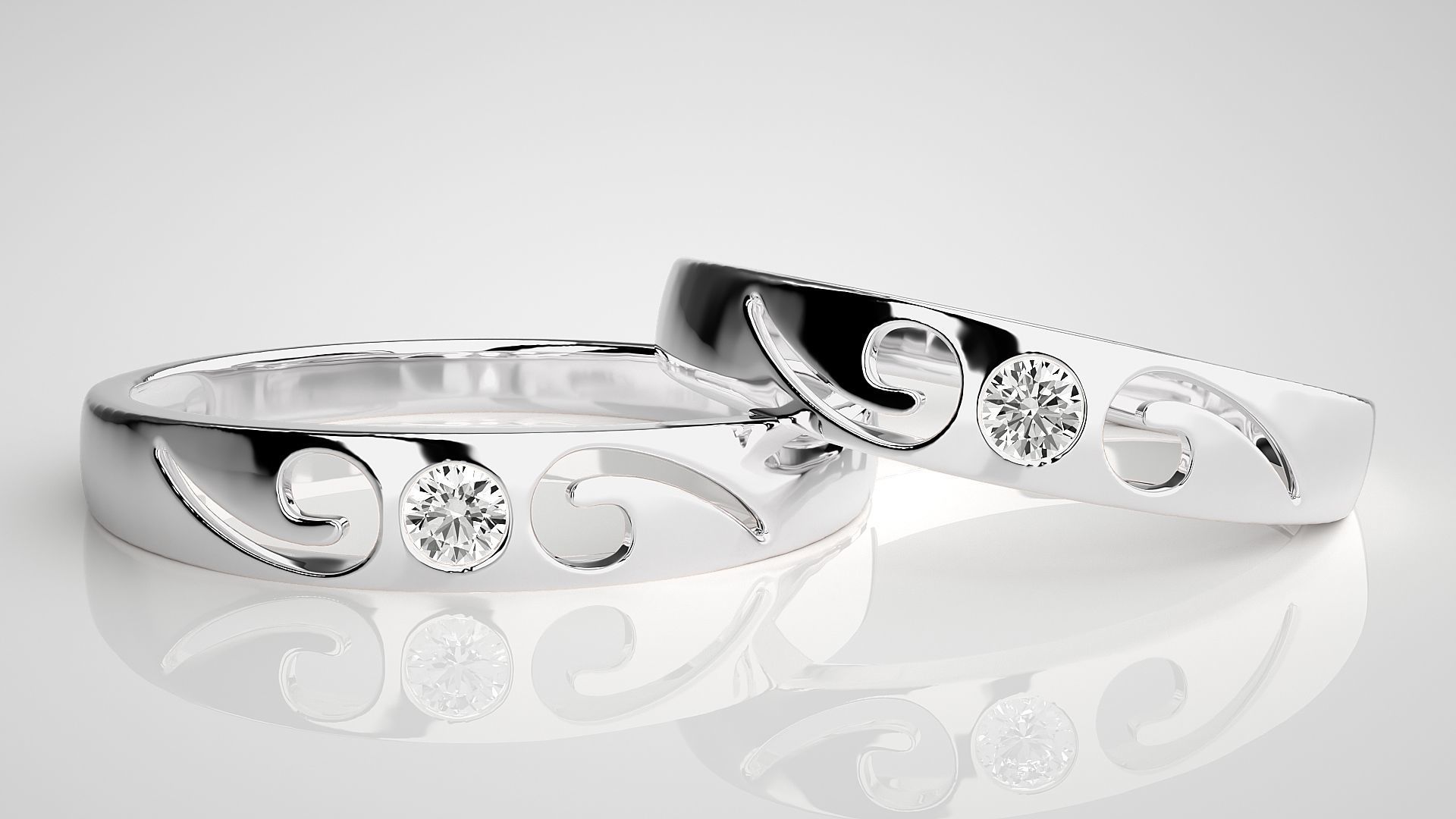 Solitaire Couple Band Ring 3dm stl render detail 3D print model_5