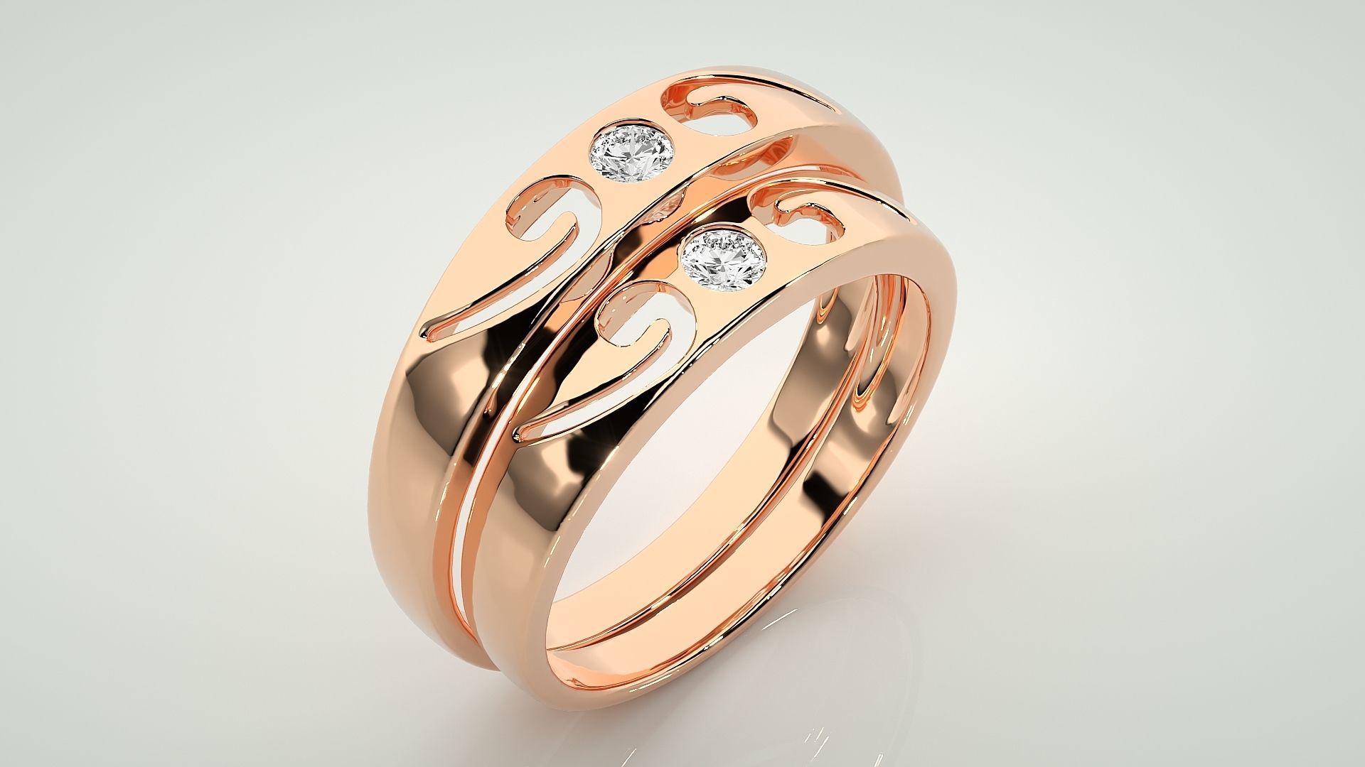 Solitaire Couple Band Ring 3dm stl render detail 3D print model_4