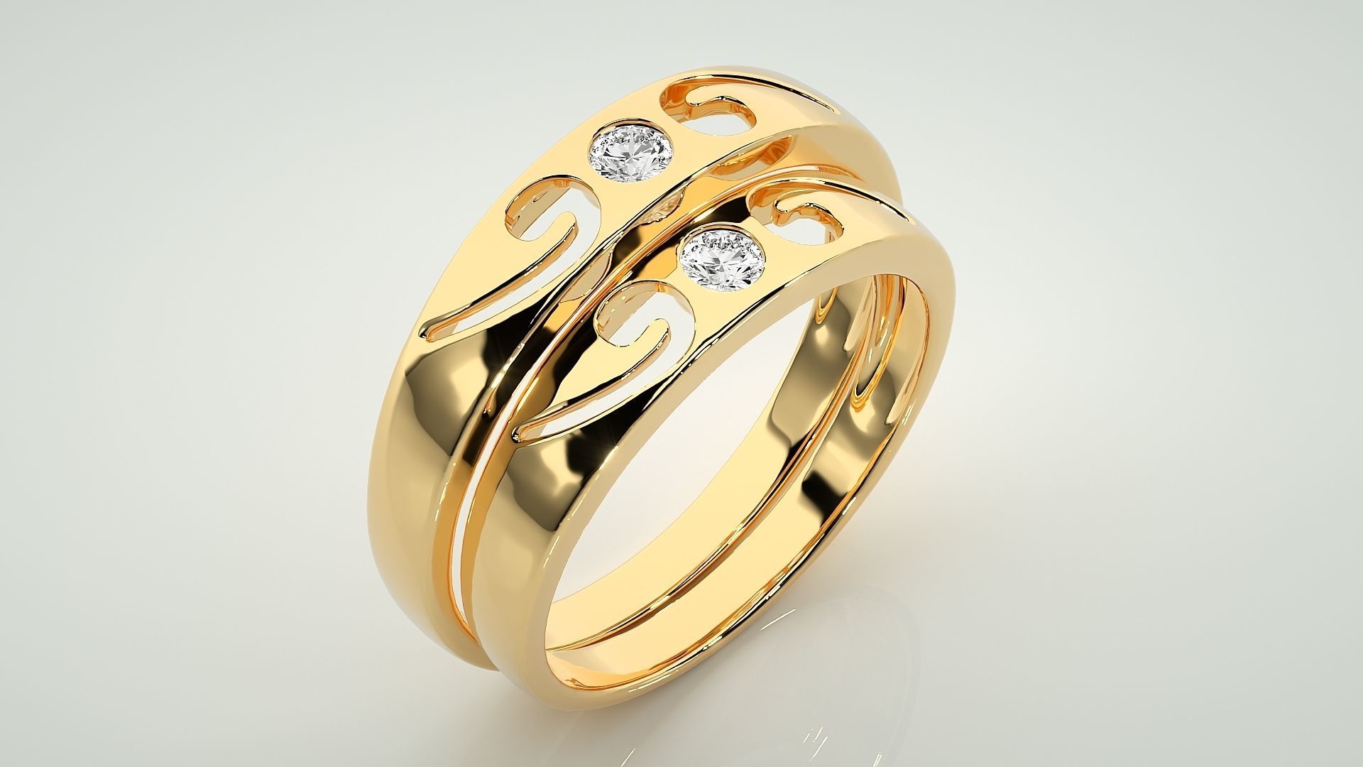 Solitaire Couple Band Ring 3dm stl render detail 3D print model_12