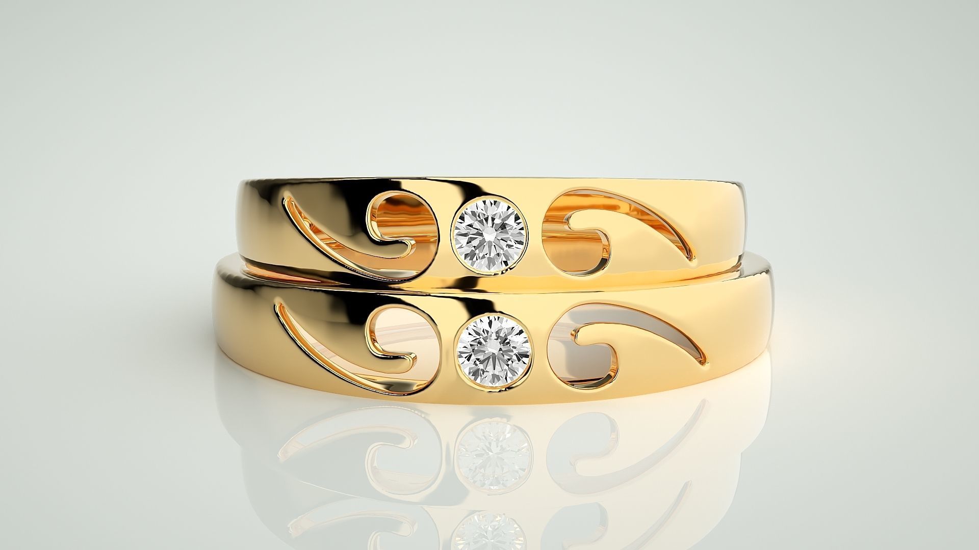 Solitaire Couple Band Ring 3dm stl render detail 3D print model_11