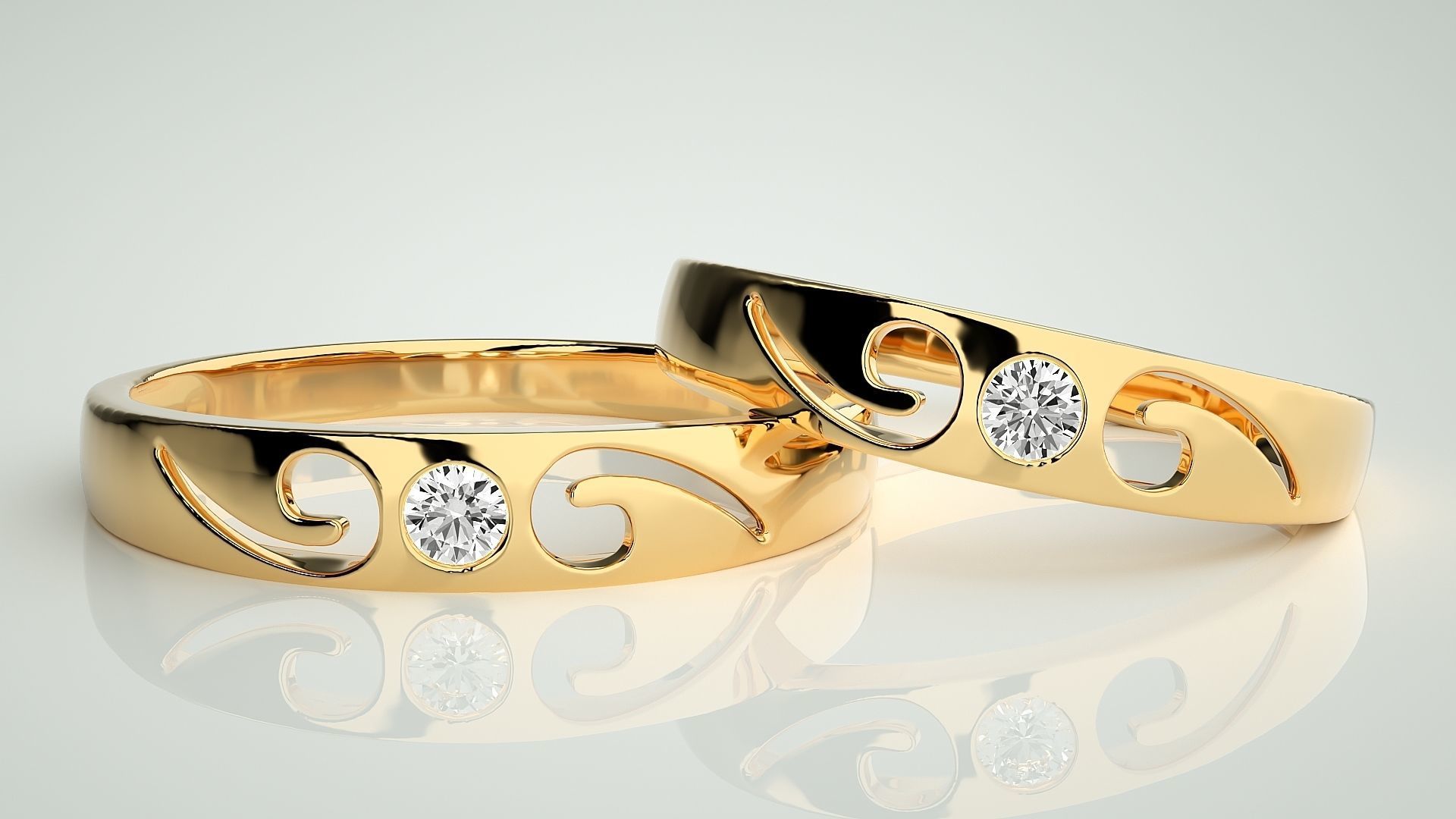 Solitaire Couple Band Ring 3dm stl render detail 3D print model_9