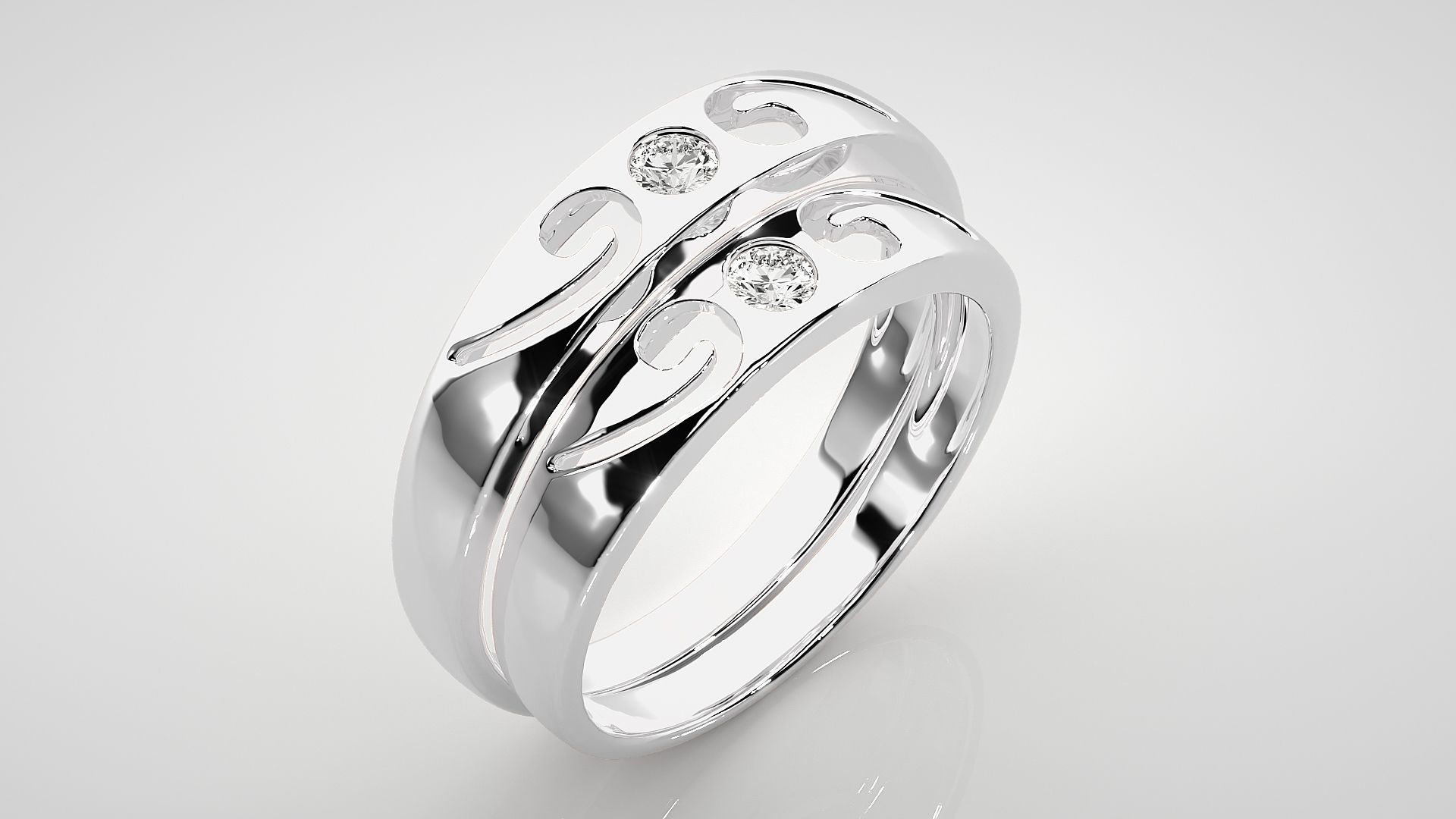 Solitaire Couple Band Ring 3dm stl render detail 3D print model_8