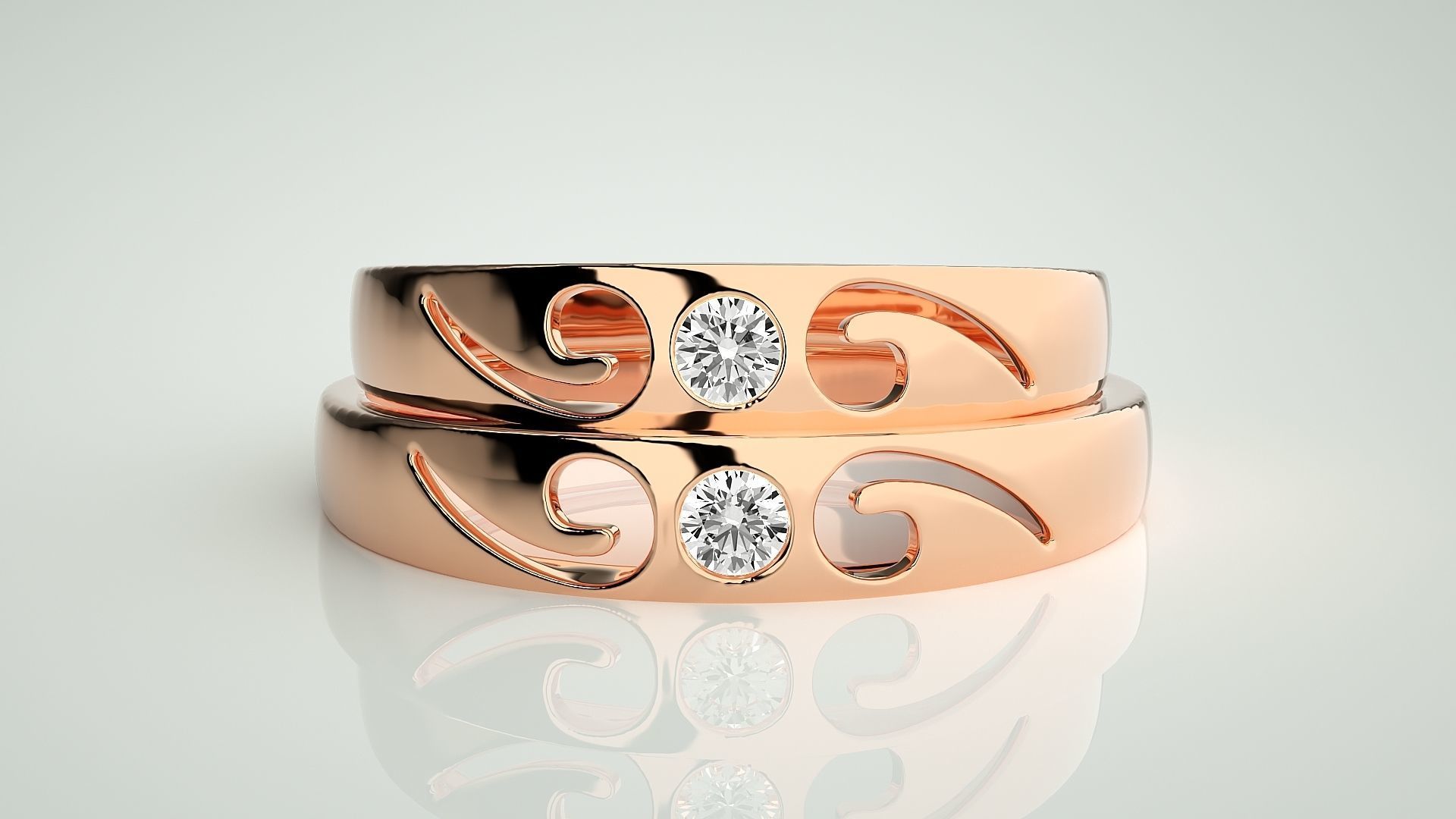 Solitaire Couple Band Ring 3dm stl render detail 3D print model_2