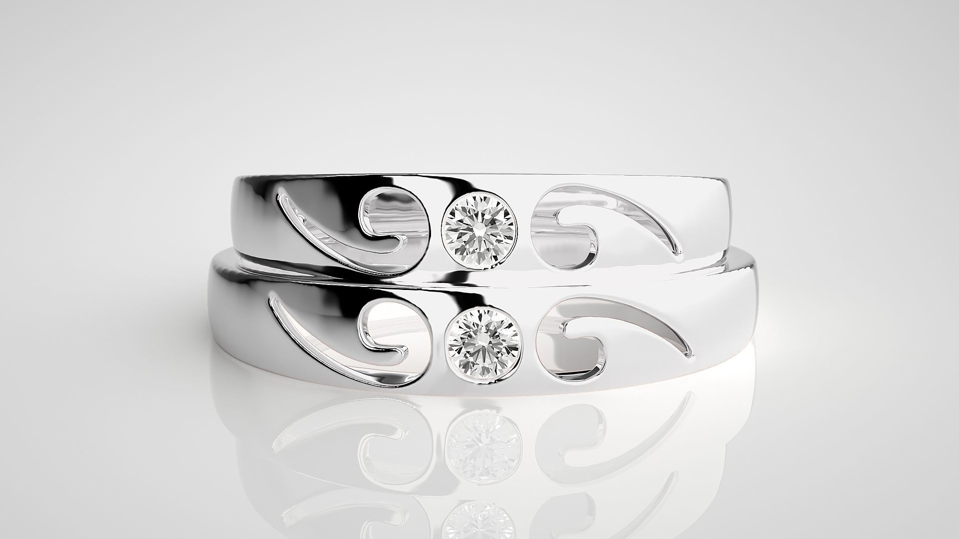 Solitaire Couple Band Ring 3dm stl render detail 3D print model_7