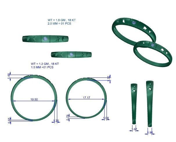 Star and Moon Solitaire Couple Band Ring 3dm stl render detail 3D print model_3