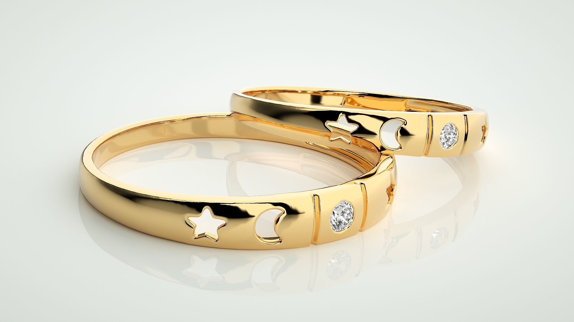 Star and Moon Solitaire Couple Band Ring 3dm stl render detail 3D print model_10