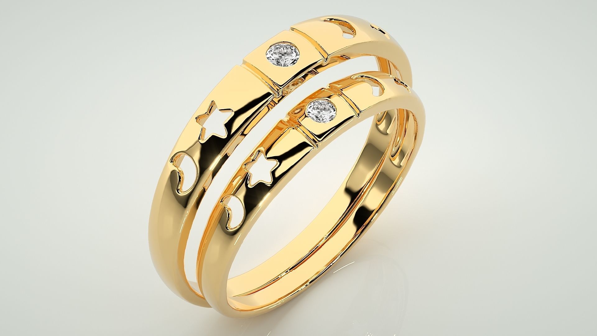 Star and Moon Solitaire Couple Band Ring 3dm stl render detail 3D print model_12