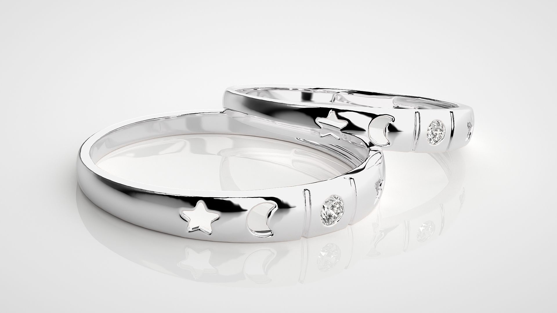 Star and Moon Solitaire Couple Band Ring 3dm stl render detail 3D print model_6