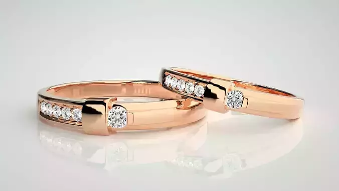 Solitaire Couple Band Ring 3dm stl render detail