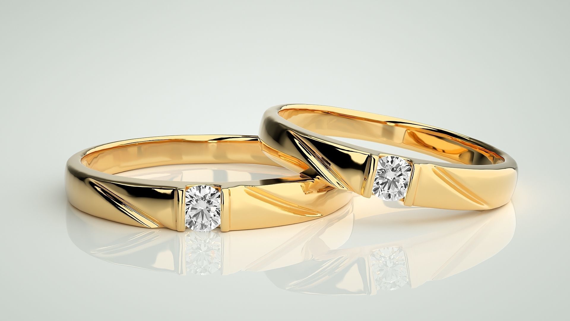 Solitaire Couple Band Ring 3dm stl render detail 3D print model_9