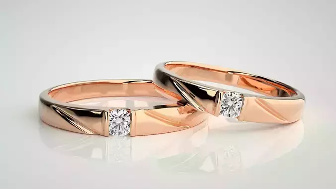 Solitaire Couple Band Ring 3dm stl render detail