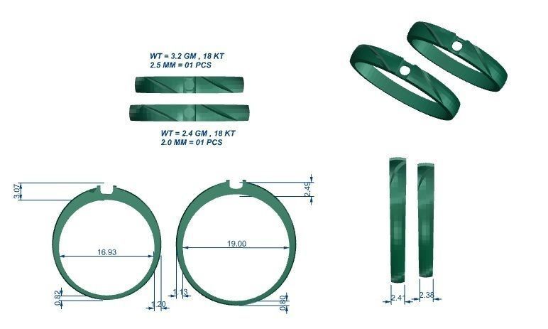 Solitaire Couple Band Ring 3dm stl render detail 3D print model_3